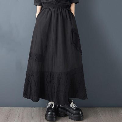 Taille plus noir Taille haute patchwork de dentelle vintage Printemps été automne décontracté ample long pour femme jupes jupe femme
