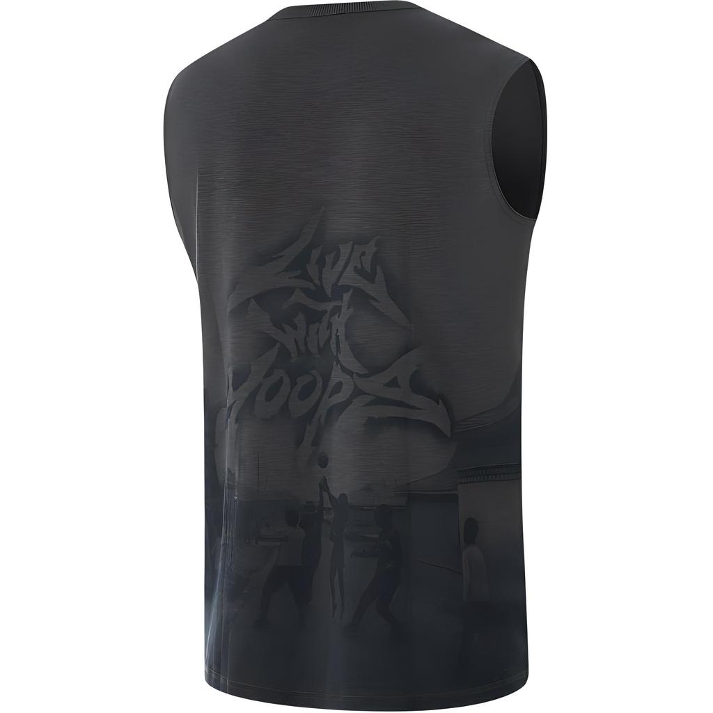 Li Ning Basketball Series Printed Letter Round Neck Comfortable Breathable Loose Sports Vest Men Vests Graphite-Grey AVSU027-4
