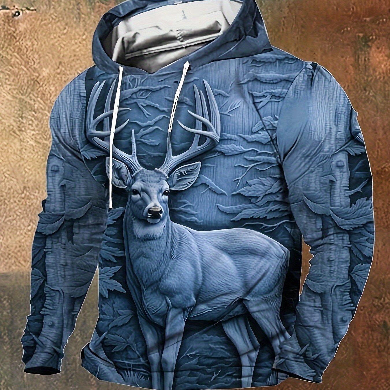 

Мужская толстовка с капюшоном с 3D-принтом в виде лося — повседневный пуловер с капюшоном для комфорта и стиля 4XL