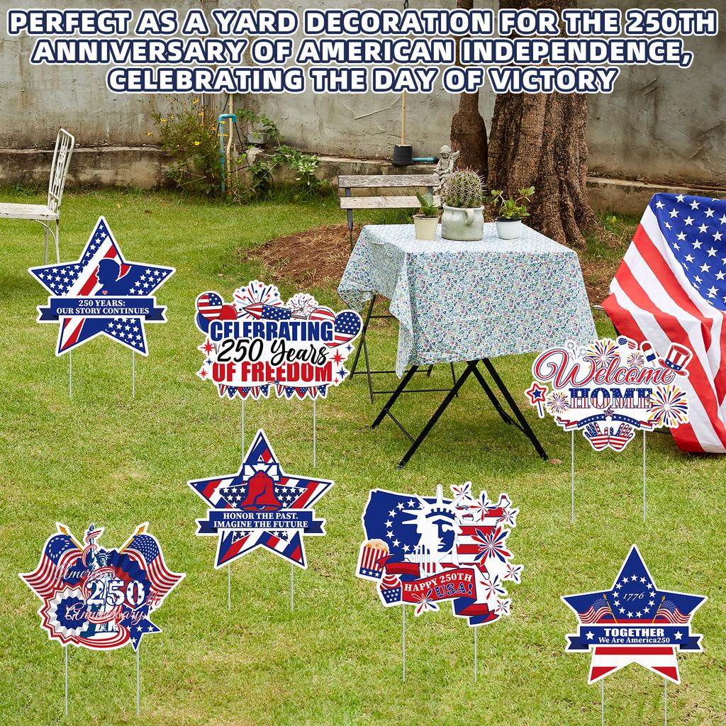 7 Stück 250. Jubiläum Amerikanische Rasenschilder 4. Juli Dekorationen Unabhängigkeitstag Outdoor Rasendekor Patriotische Party 1776-