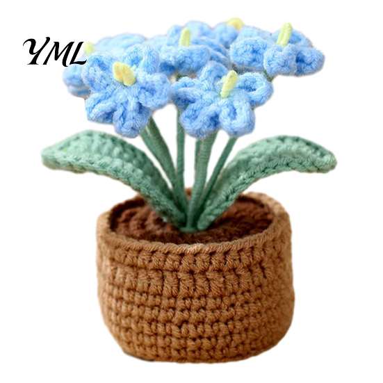 Handmade Knitted Potted Plant Crocheted Flower Plant, Artificial Yarn Ornament, Vibrant Multi-color Cute Desk Ornament for Office Desktop Car