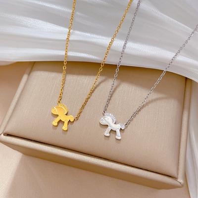 Animal Pony Minimalist Furnace Real Gold Necklace Female Collarbone Chain Accessories