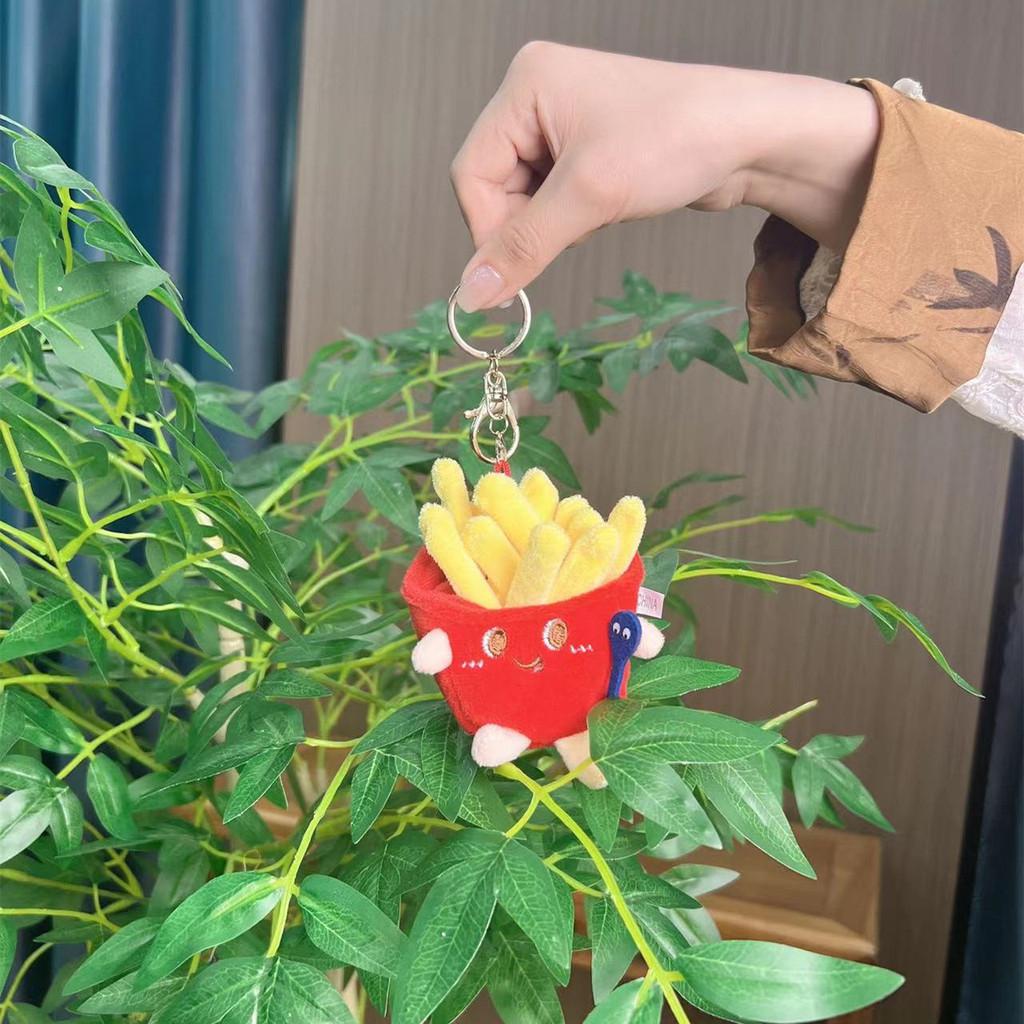 Roztomilé francouzské kreslené hranolky, hamburger a hot dog plyšové klíčenky mini figurky