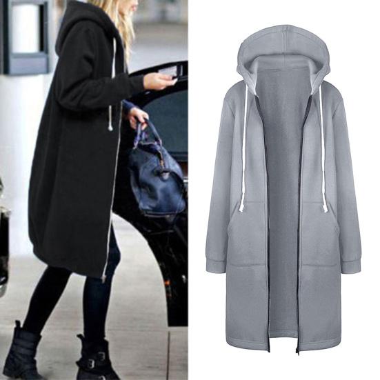 Chic Lady Solid Color z długim rękawem Casual Bluza z kapturem Płaszcz Zipper Outwear
