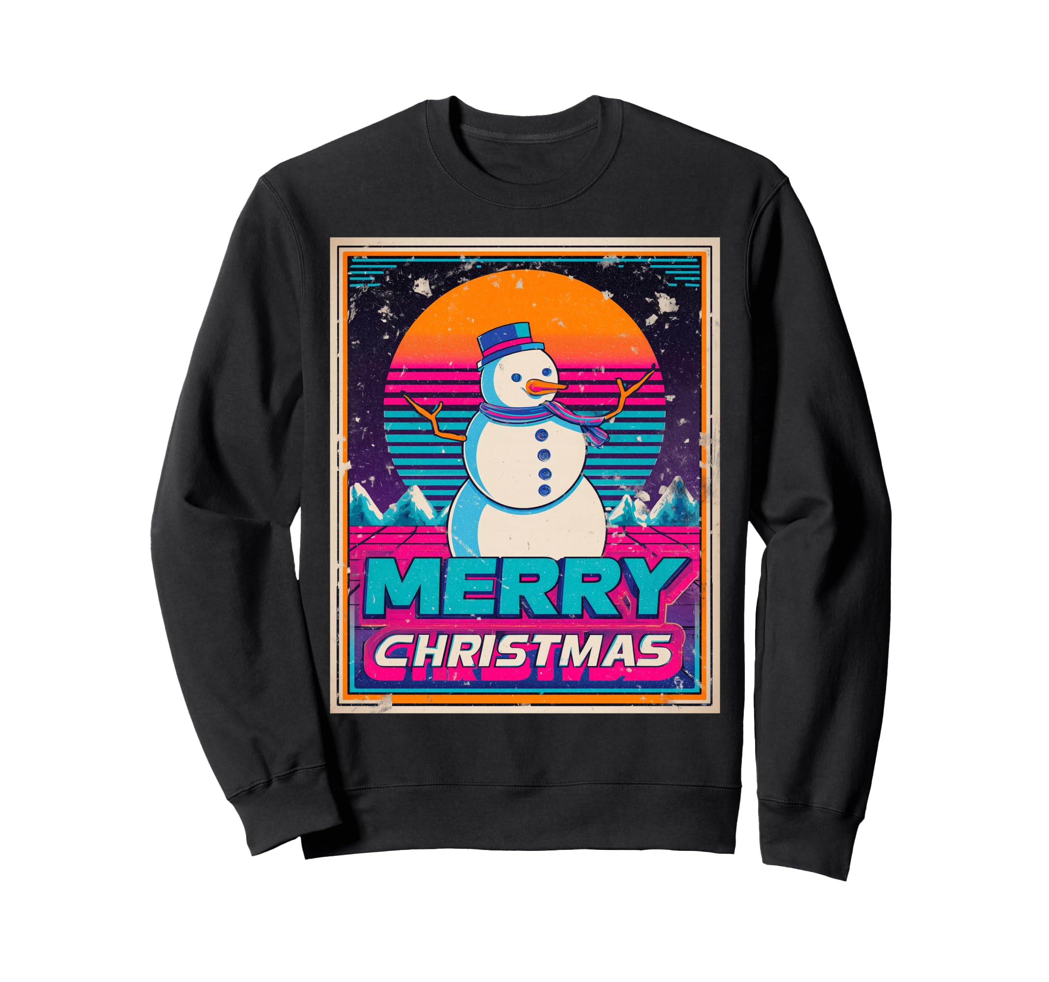 

Merry Christmas Snowman Vintage Retro 80s Christmas Sweatshirt чёрный