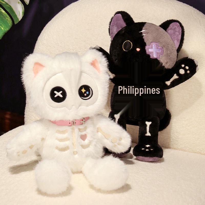 3D Plush Cat Skull Doll - Cute Cartoon Pillow & Creative Gift