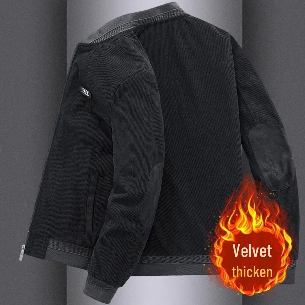 Men's Winter Corduroy Baseball Collar Jacket - Retro, Casual, Loose Fit, Plus Velvet Thickened