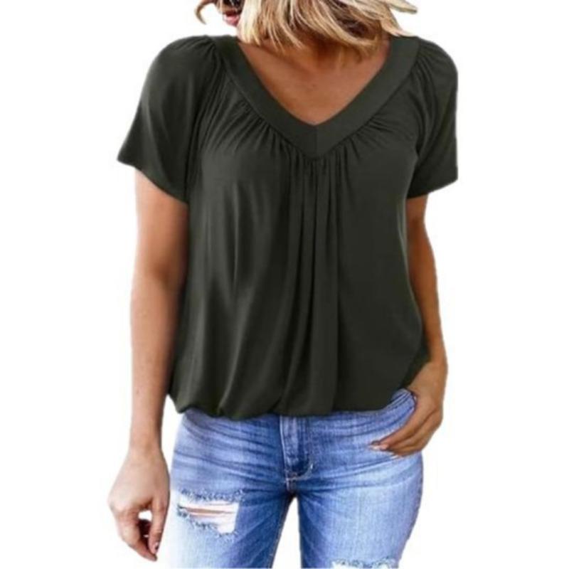 Personalized V-neck Raglan Sleeve Pleated Casual Daily Home T-shirt