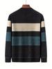 Color Block Knitted Sweater, Men's Casual Warm Mid Stretch Crew Neck Pullover Sweater for Men Fall Winter
