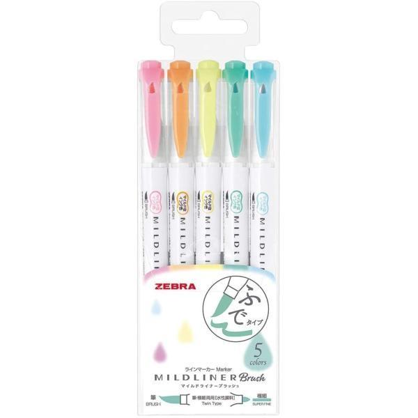 Zebra Mild Liner 5Color Set Fluorescent Pen Brush ExtraFine Twin Slightly Fluorescent  Harmonious Mild