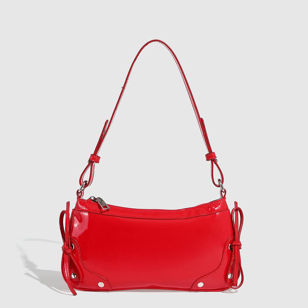 Women Solid Color Double Bow Underarm Bag Mini Square Shoulder Handbag Fashi Purse