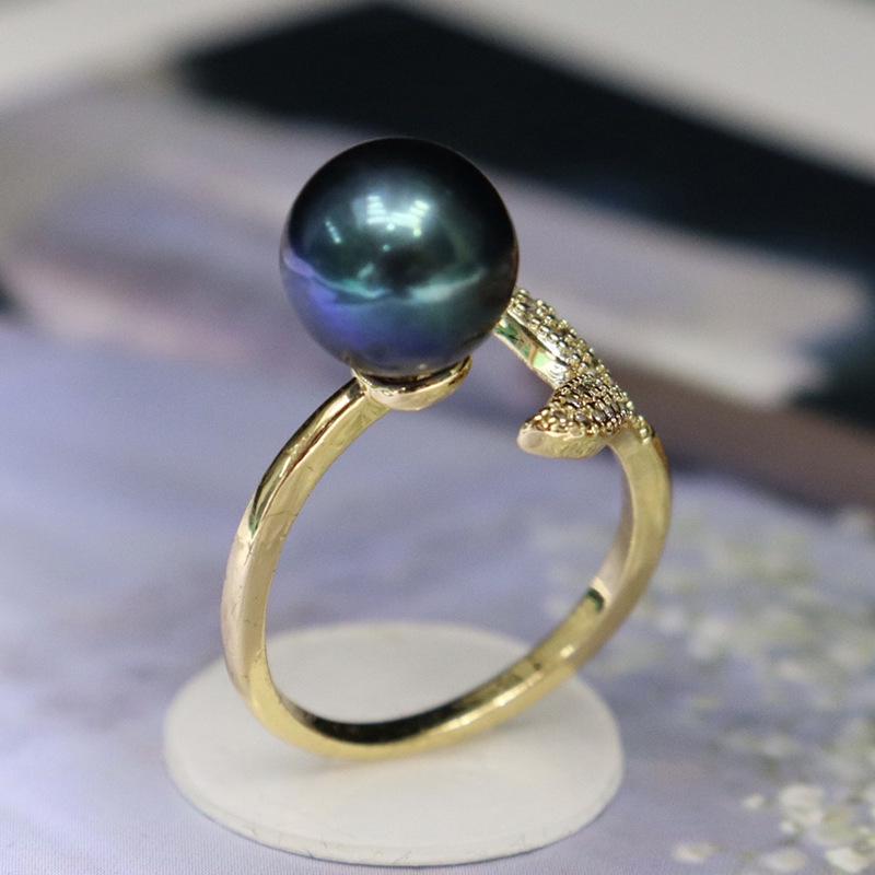 Adjustable Mermaid Ring with Near Round Freshwater Pearl - Strong Luster, Light Luxury, Versatile, Fashionable Jewelry.