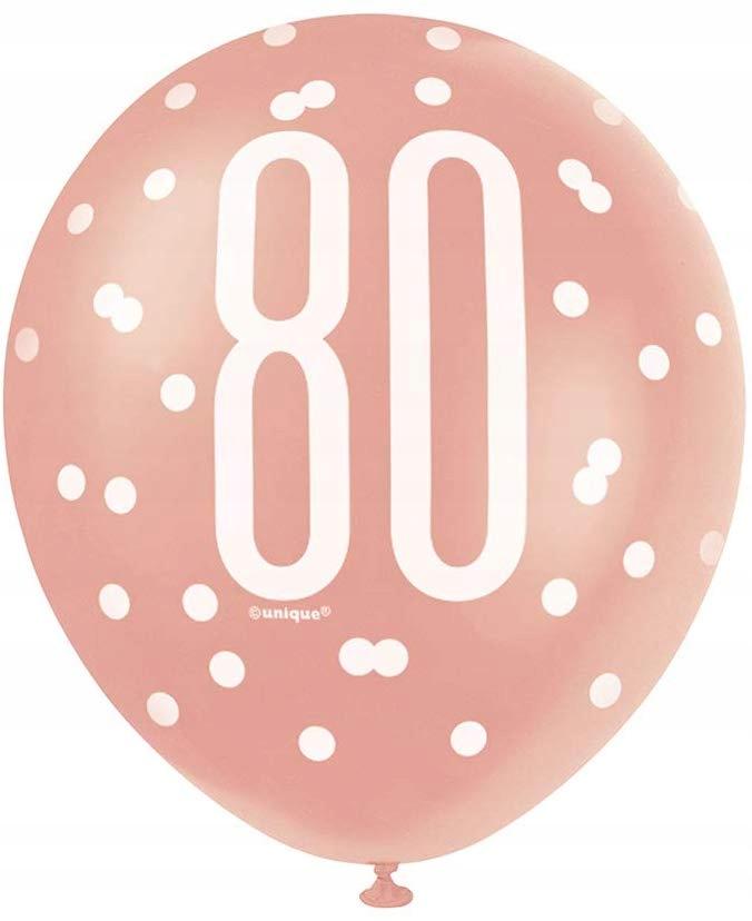 Balony 80 Urodziny Różowe Złoto 12 Cali 6Szt.