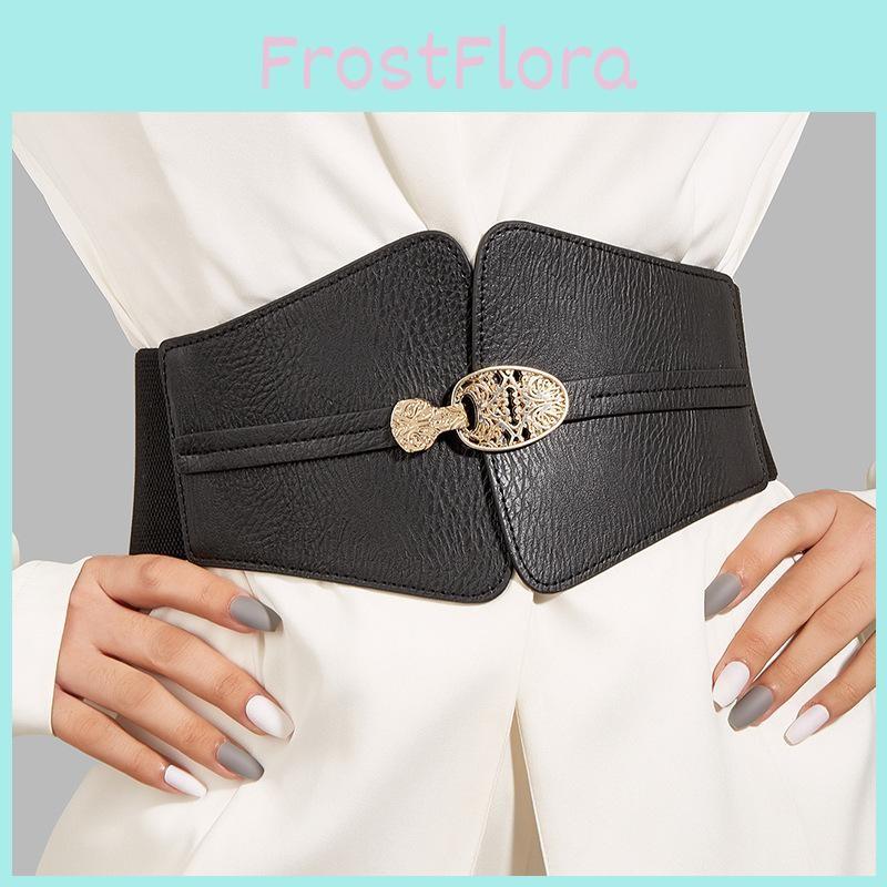 Fashion Buckle Gold Decoration Women Casual Black Faux Leather Belt For Daily