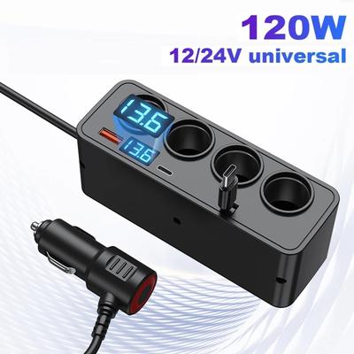 120W Car Charger Splitter Multi Ports PD30W QC3.0 Cigarette Lighter Adapter Car Cigarette Lighter Socket Splitter with Voltage