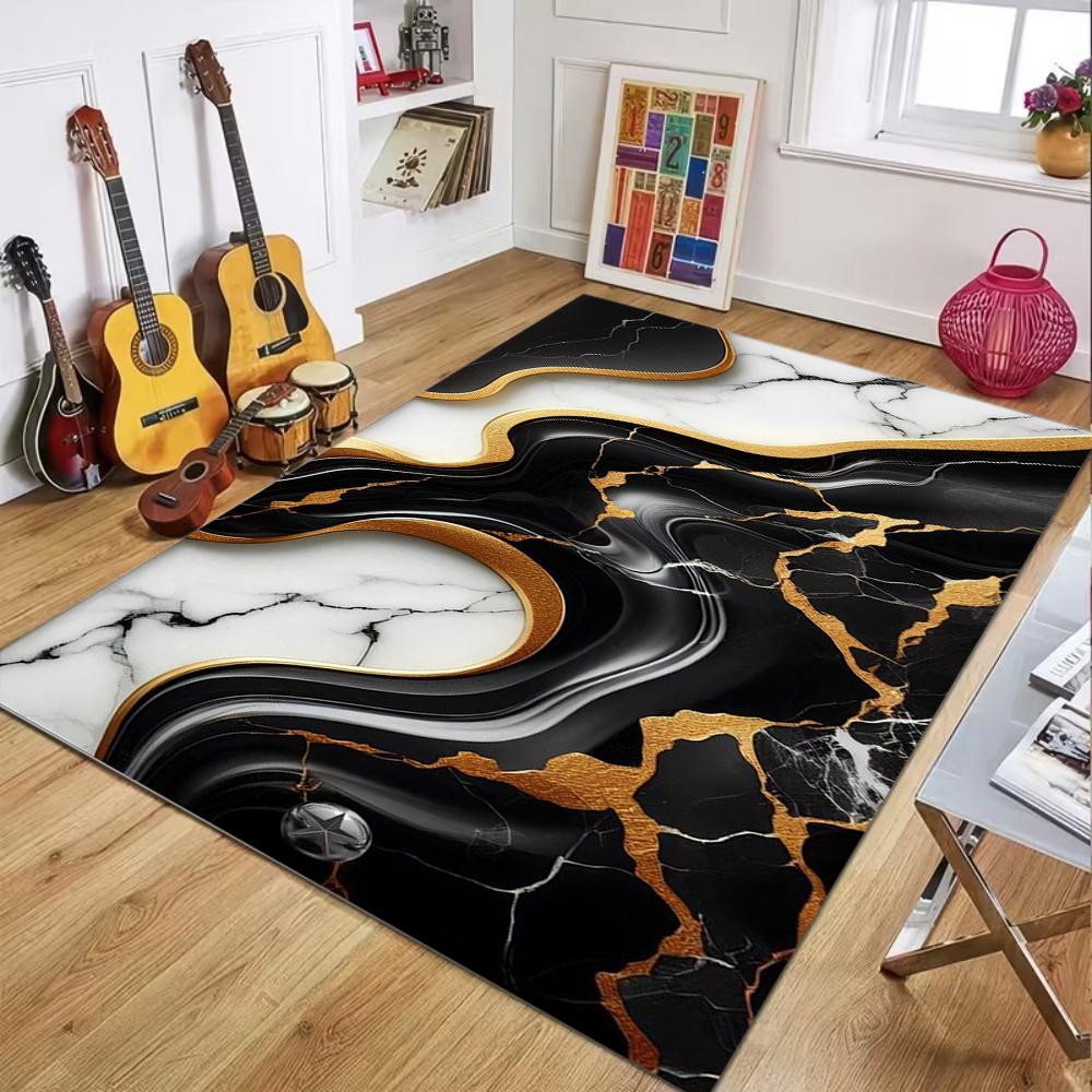 

Black White and Gold Marble Area Rugs, Abstract Modern Art Floor Rug Non-Slip Non-Shedding Throw Carpet for Bedroom Living Room 40x60cm