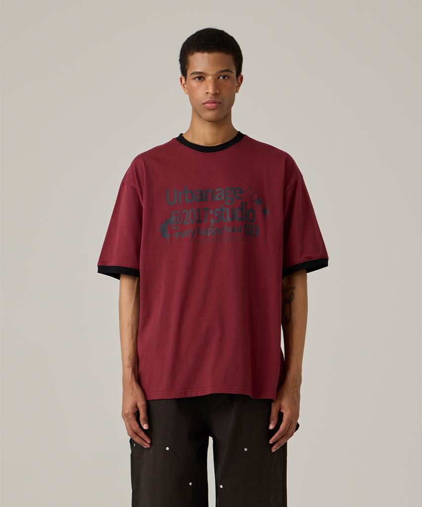 URBANAGE Studio Ringer Oversleeve Short Sleeve Burgundy