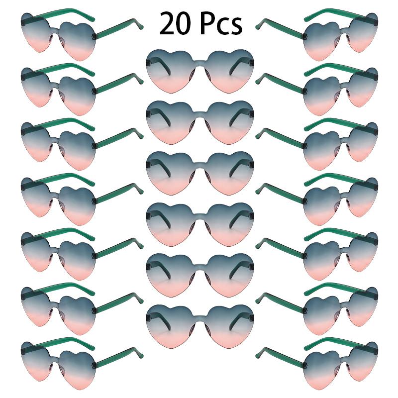 20 Pcs Heart Shape Sunglasses Women Fashion Rimless Gradient Multicolor Rave Sun Glasses Trendy Cute Beach Vacation Decor Shades