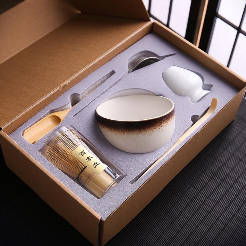 6PCS Japanese-style Matcha Blender Set with Ceramic Bowl, Brush, Teaspoon, Tea Whisk, Filter for DIY Tea-Making Christmas Gift