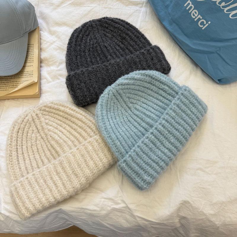 * Light board can be customized * Solid color thick wool hat knitted hat loose warm cold hat autumn and winter simple dome hat