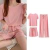 3 Teile/satz Frauen Sommer Pyjamas Set O Hals Kurzarm T-shirt Elastische Taille Shorts Breite Bein Falten Hosen Dame Loungewear Nachtwäsche Set Homewear Top