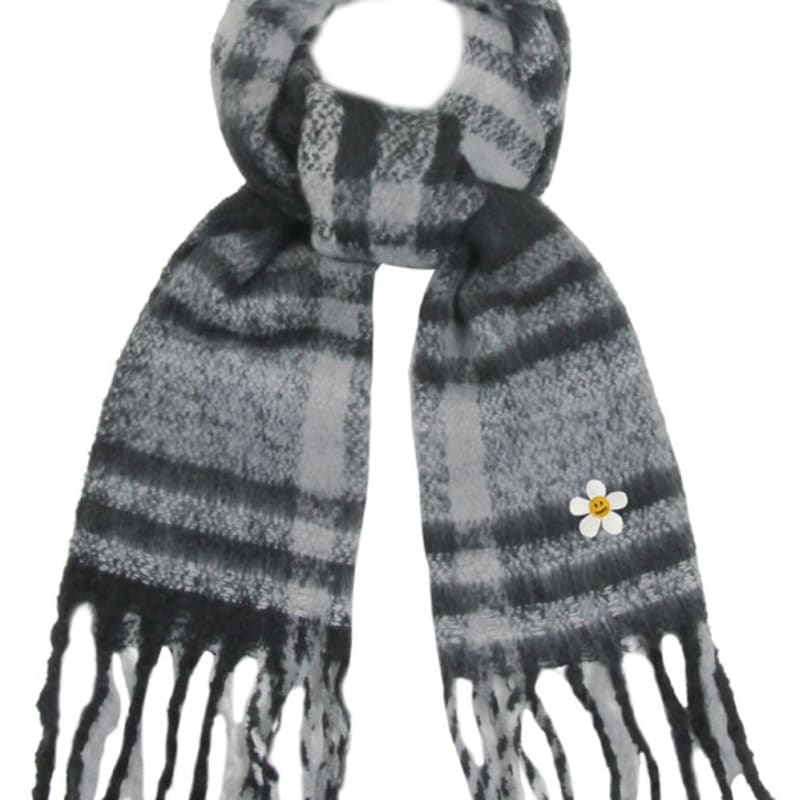 

GRAVER [UNISEX] Flower Dot Embroidery Bold Check Muffler_6 Colors GREEN