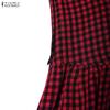 ZANZEA Womens Square Collar Short Sleeve Casual Grid Print Dress