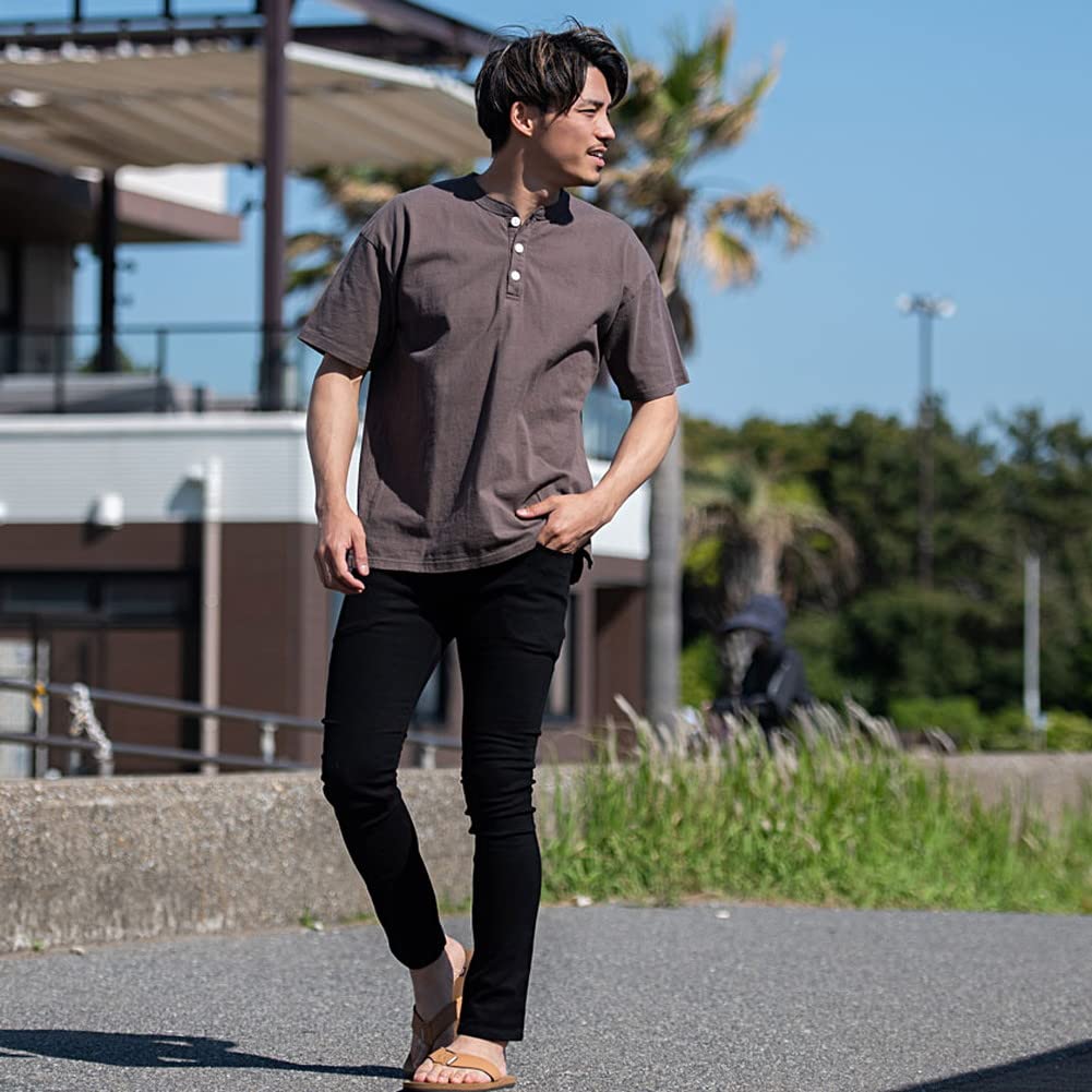 Unisex 7oz USA Baumwolle Schwergewicht Henley-Ausschnitt Einfarbig Kurzarm 46 91 [Good Wear] Herren T-Shirt 2W7-2522 [-] (L) (KHA BRN/Khakibraun)