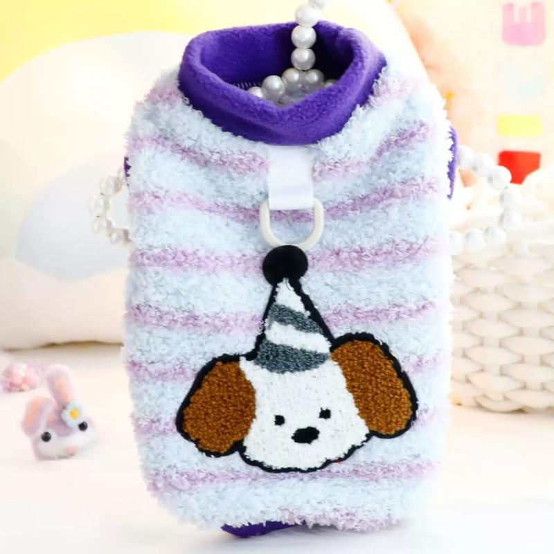 Striped Dog Vest Autumn Dog Clothes Cute Print Pet Top Warm Soft Puppy Hoodies Cozy Plush Cat Pullovers Pet Vest Yorkie Apparel