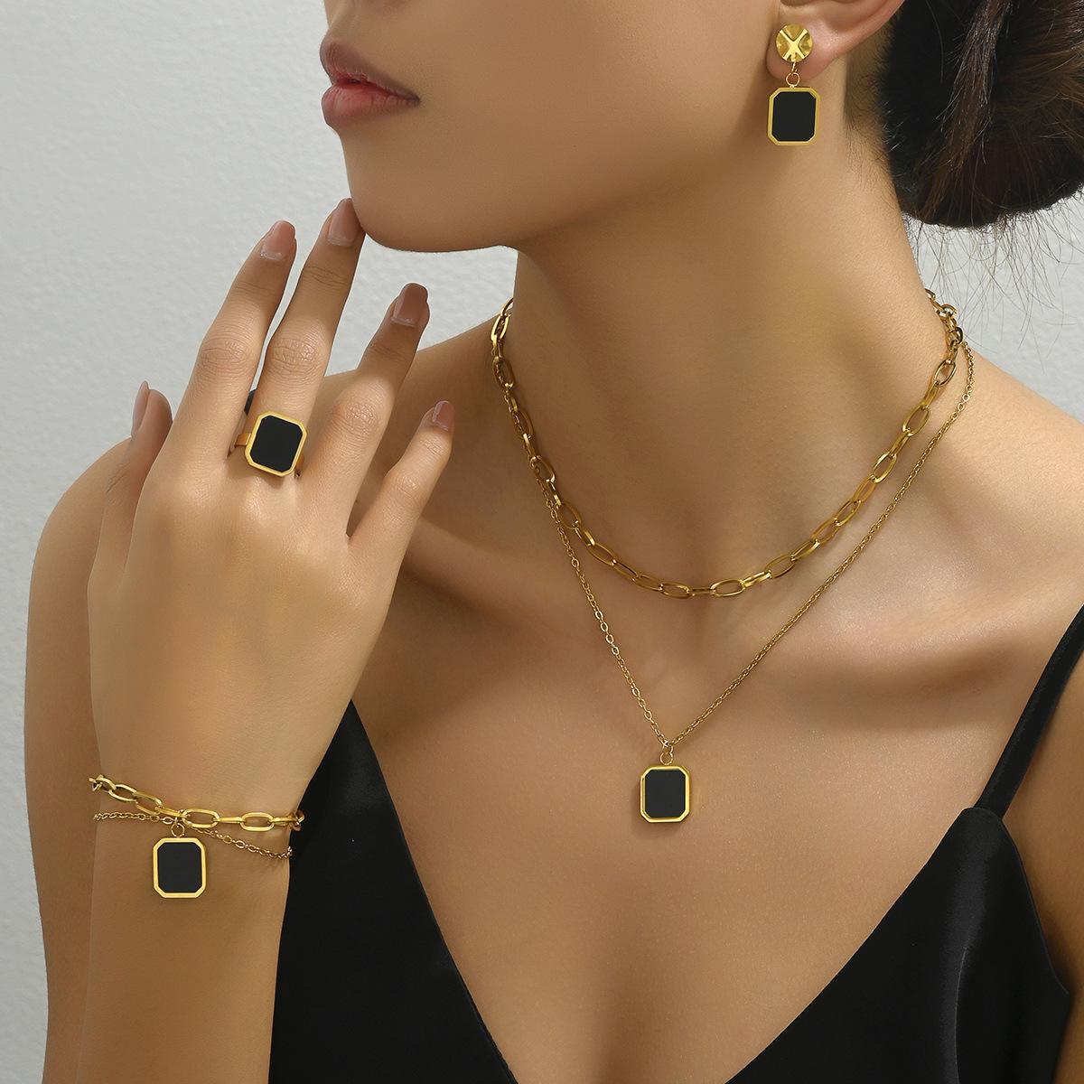 

Trendy American Layered Geometric Choker Necklace Set for Women