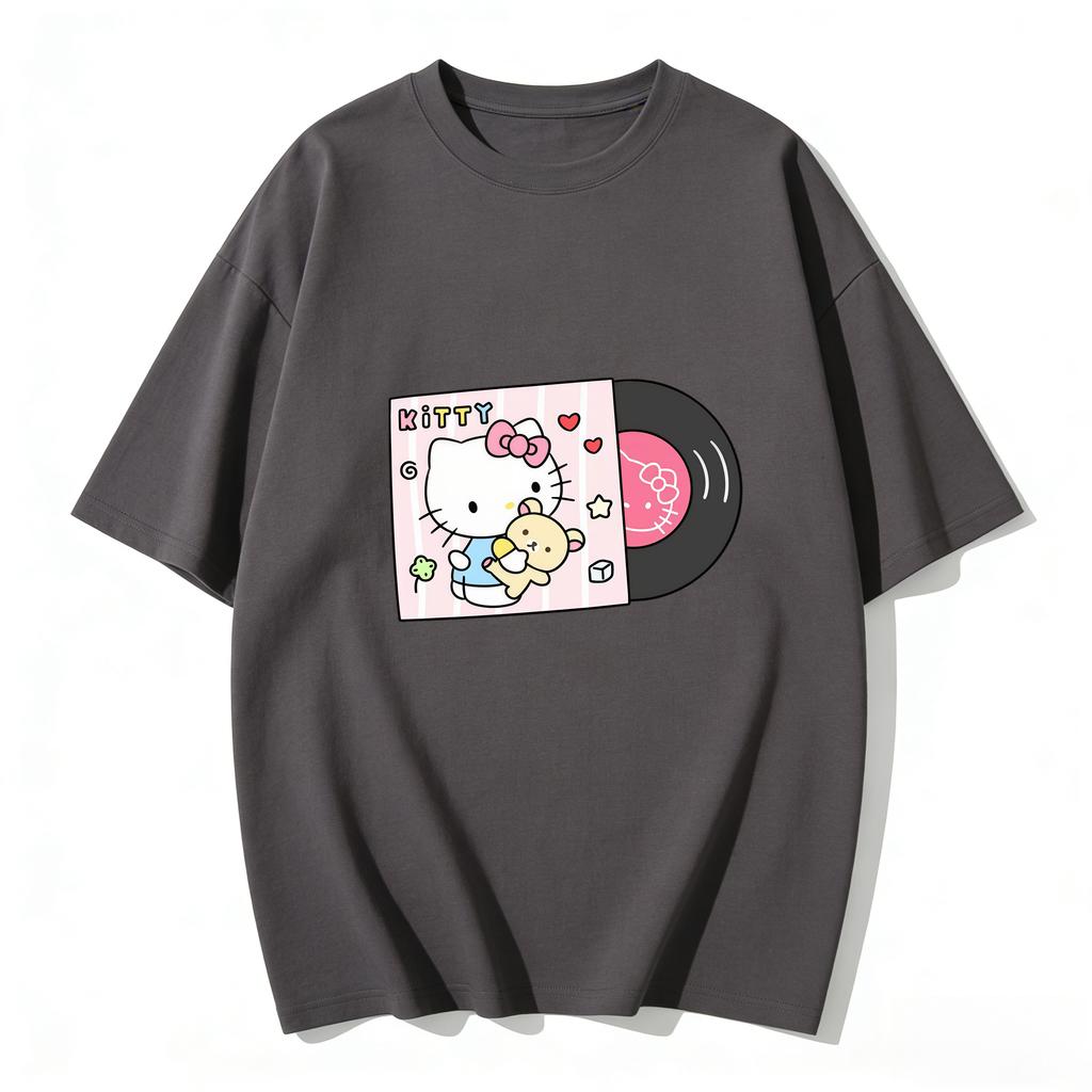 2026 Summer Hello Kitty Cartoon Printed Short Sleeve Pure Cotton Tshirt Womens Family Matching Outfits Classic Fashion Tee Top