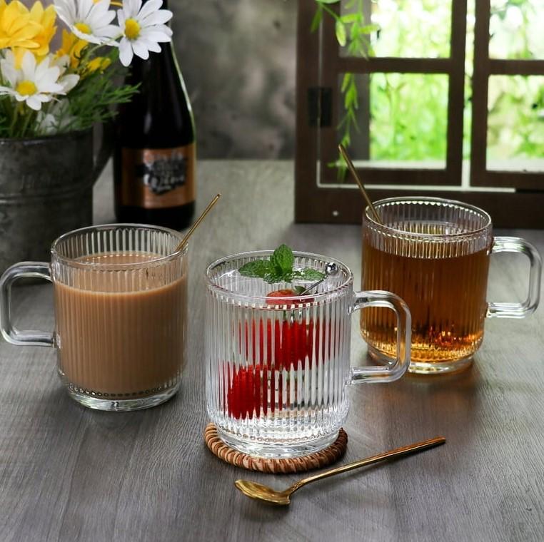 Glasses, mugs with handles for coffee and tea LUXITO STRIPS 360ml, set of 6