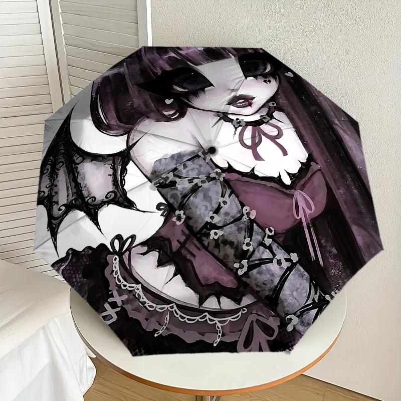 Dark Elegance: Gothic Devil Girl Print Umbrella - Auto Open/Closed, Outdoor Gear, Travel Accessory, Lightweight & Durable, Perfect Gift 148