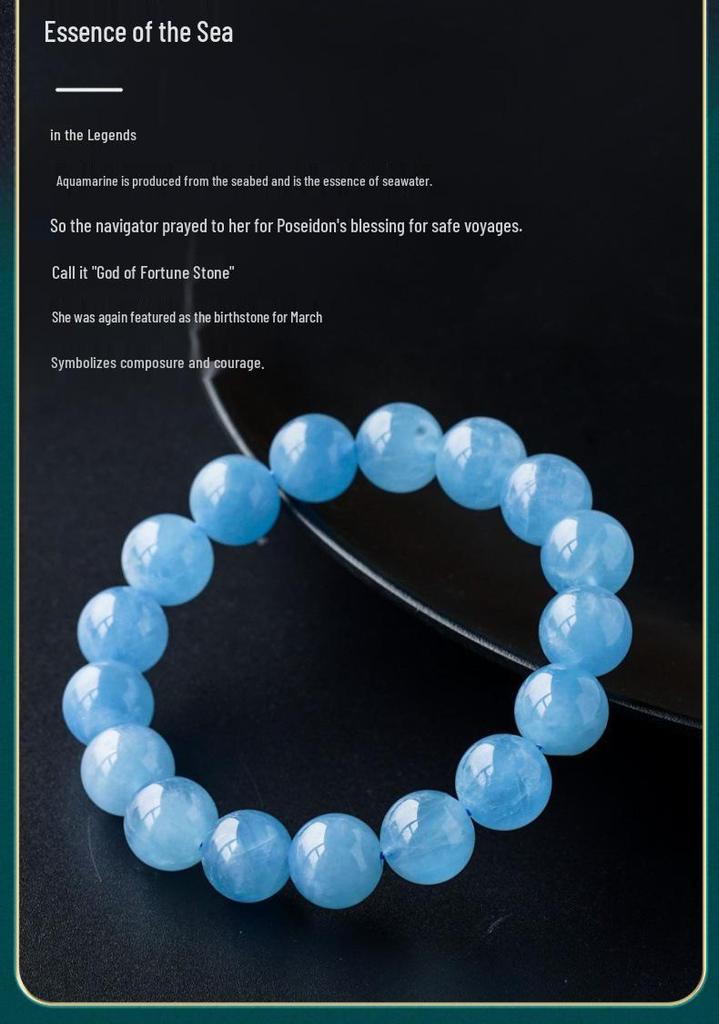 Natural Brazil Aquamarine Crystal Bracelet for Women & Men - Blue Beaded Gift for Girlfriend