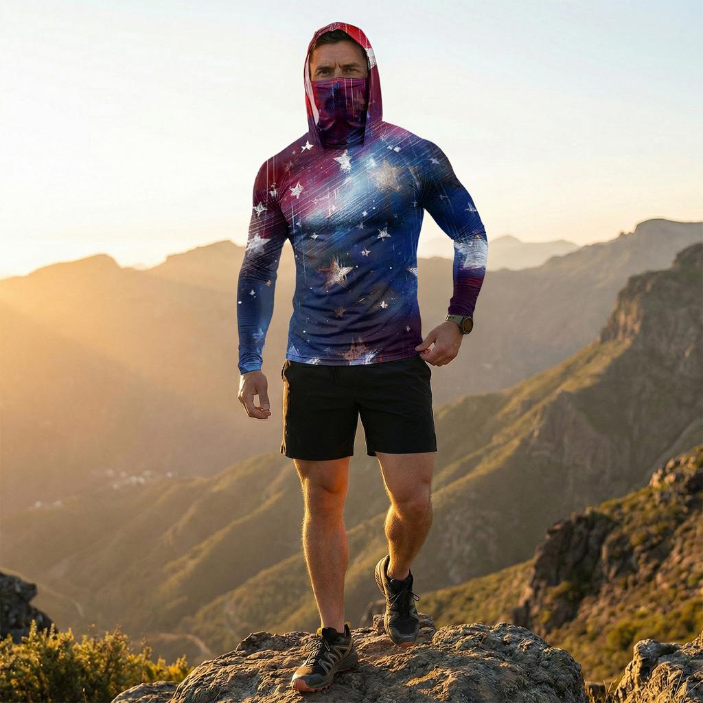 Men's Casual Raglan Sleeve Hooded Long Sleeve Sun Protection Shirt Independence Day Graphic Print Style Lightweight Breathable Fabric