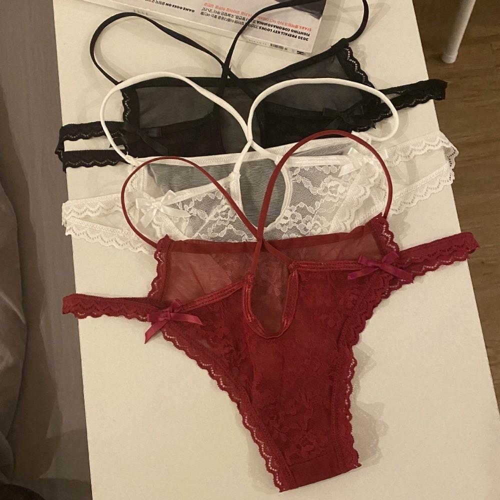 Transparent French Style Briefs Low Waist Lace Mesh Briefs Patchwork Lace Flower Panties Gifts
