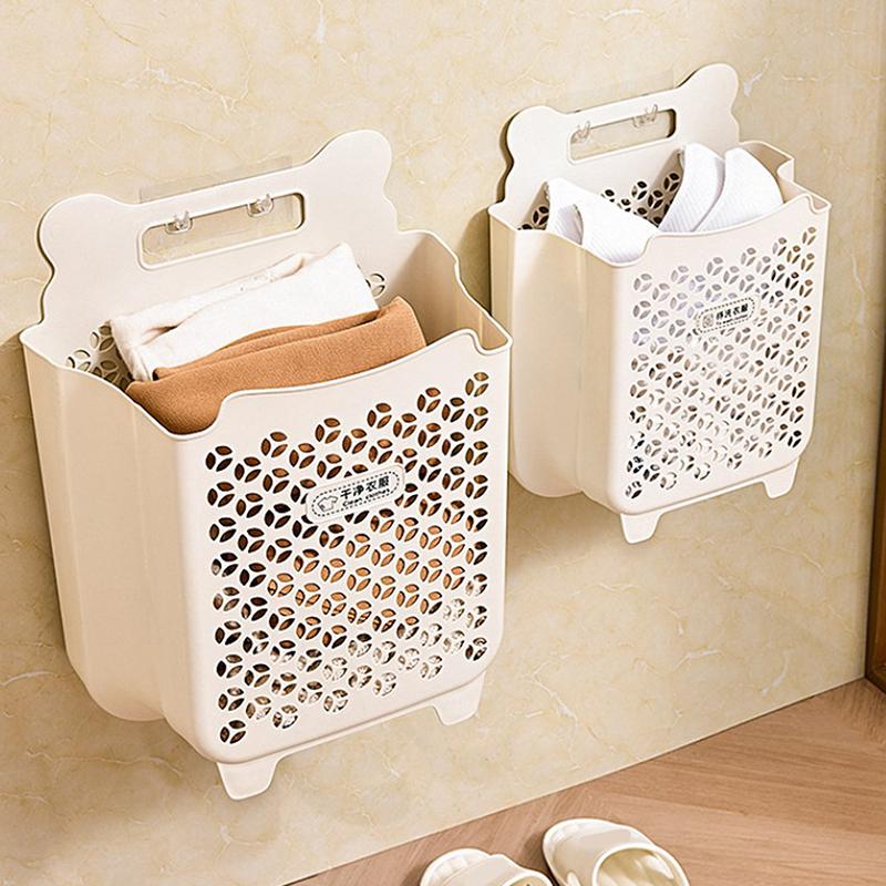 Folding Dirty Clothes Basket Wall Mounted Laundry Storage Hamper For Bathroom Portable Hollowed Laundry Bag For Bathroom Bedroom