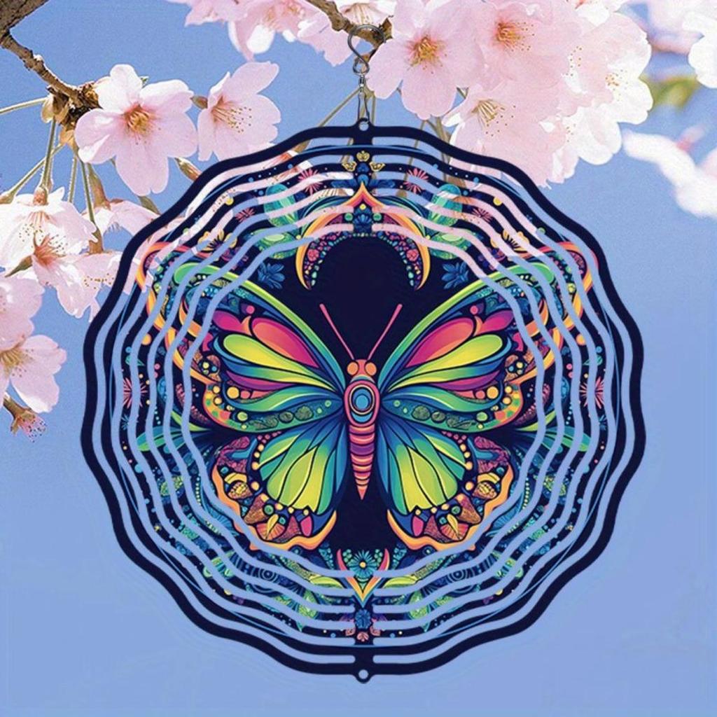 Metal Wind Spinner with 3D Lotus Mandala Design for Outdoor Garden Balcony Yard Decor 360 Degree Rotating Hook Holiday Christmas Gift