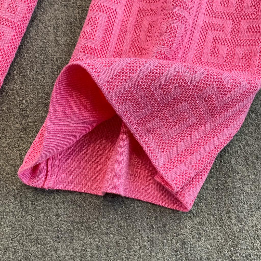 Jesień Zima Damski Designerski Wzorzysty Dzianinowy Sweter Spodnie Dwuczęściowy Zestaw Długi Rękaw Jednorzędowa Kurtka Top i Spodnie z Elastycznym Pasem Dres