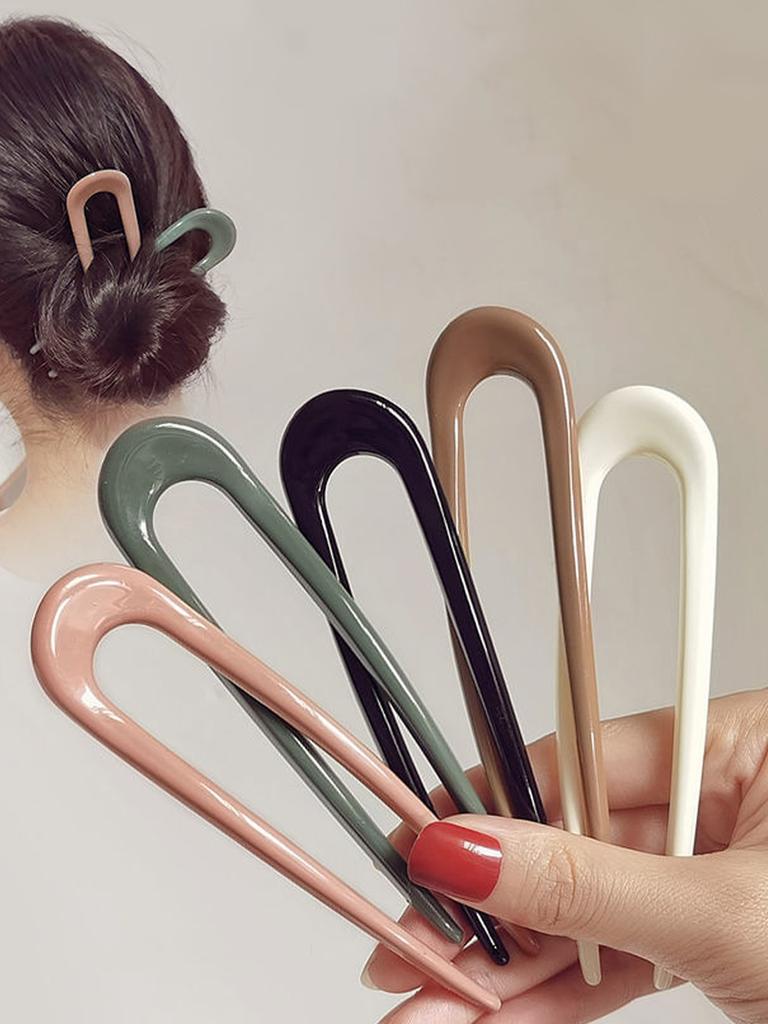 1/5 Pcs Fashion Solid Plastic U-shaped Hair Sticks For Women Girls Party Ponytail Holder Hair Accessories