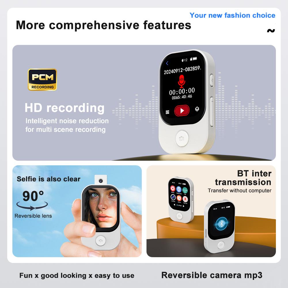 Portable Music Player Bluetooth 5.4 HiFi Lossless Audio MP4 Walkman Touch Screen Built-in Speaker Recorder Camera Video Player FM E-book