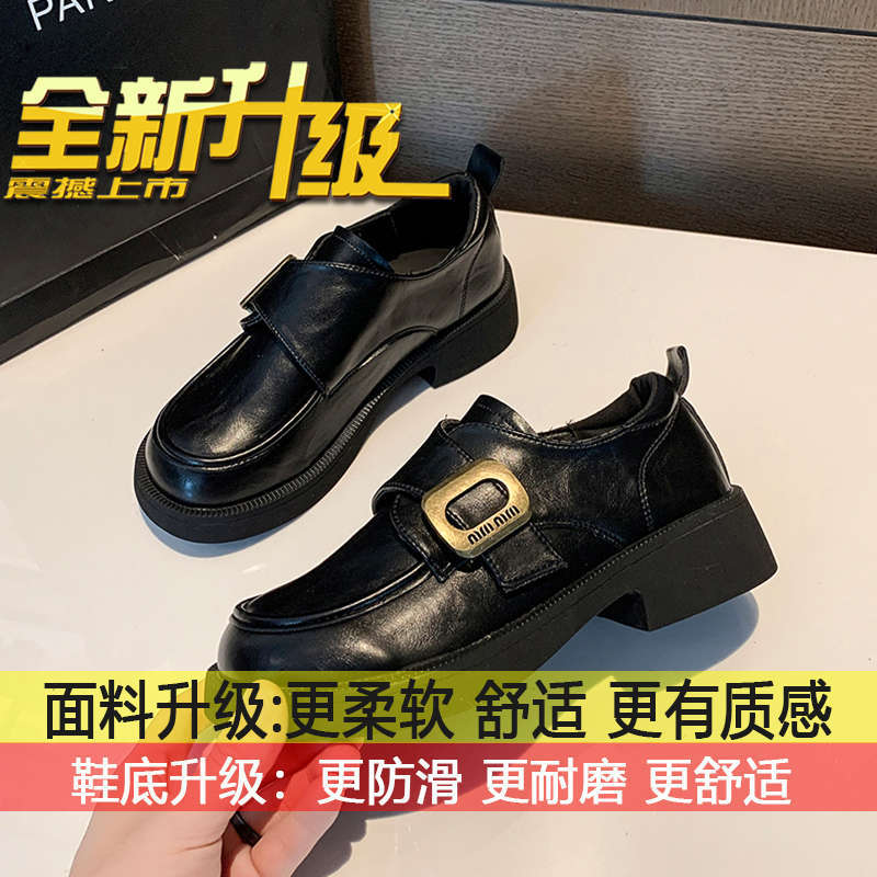 Black single shoes British style small leather shoes women's 2025 new summer one-pedal Mary Jane women's shoes platform loafers