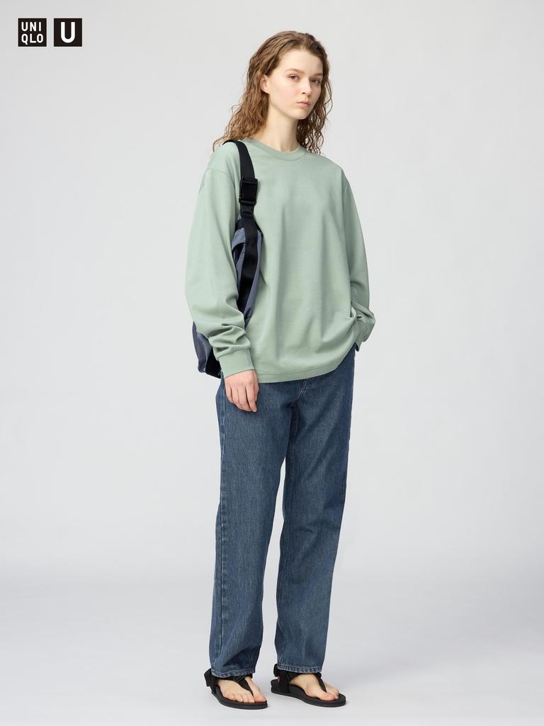UNIQLO 486102 AIRism Cotton Crew Neck Long Sleeve T-Shirt GREEN WHITE DARK GRAY BLACK PINK BLUE PURPLE Men Japan