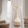 2pcs Wooden Bead Curtain Tiebacks,Bohemian Curtain Clasp,Tassel Curtain Clasp, Curtain Tiebacks No Hole Punching Decorative for Bedroom Window