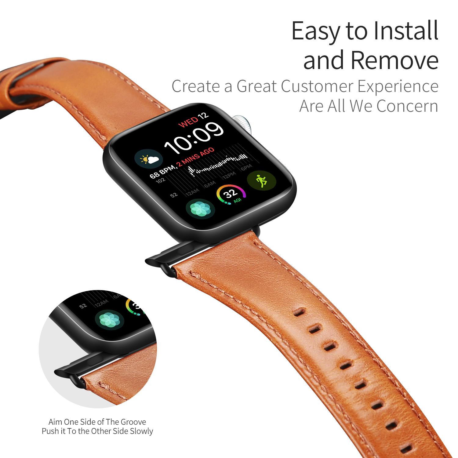 

DUX DUCIS Genuine Leather Band for Apple Watch Series 10 42mm/9 8 7 41mm/SE (2023) SE (2022) SE 6 5 4 40mm/3 2 1 38mm Strap Coffee
