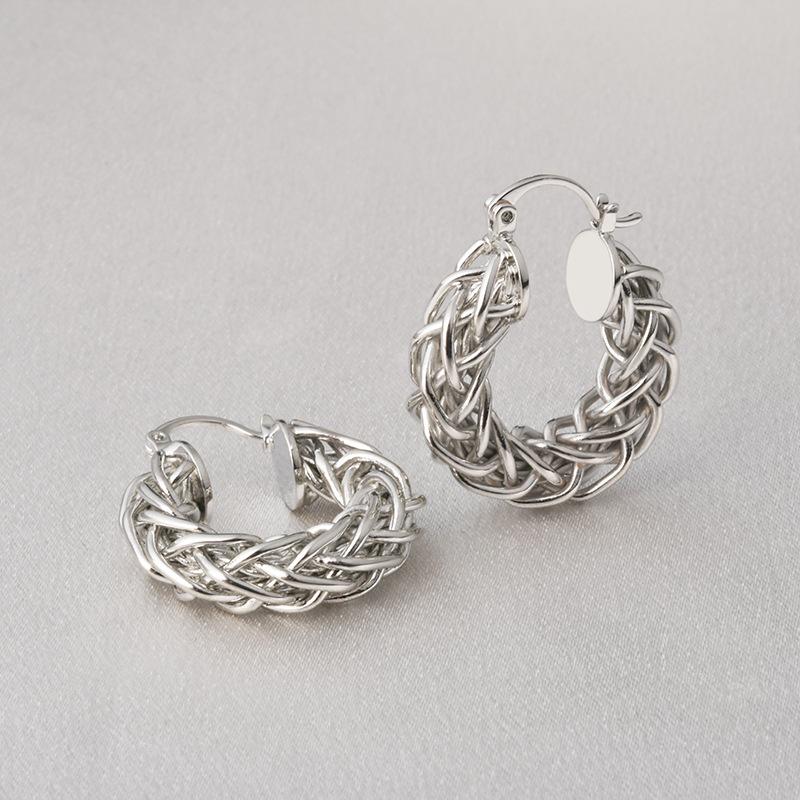 2026 European INS Style Chunky Woven Hoop Earrings - Vintage Braided O-Shape Gold Plated Ear Buckles for Women Niche Design Jewelry