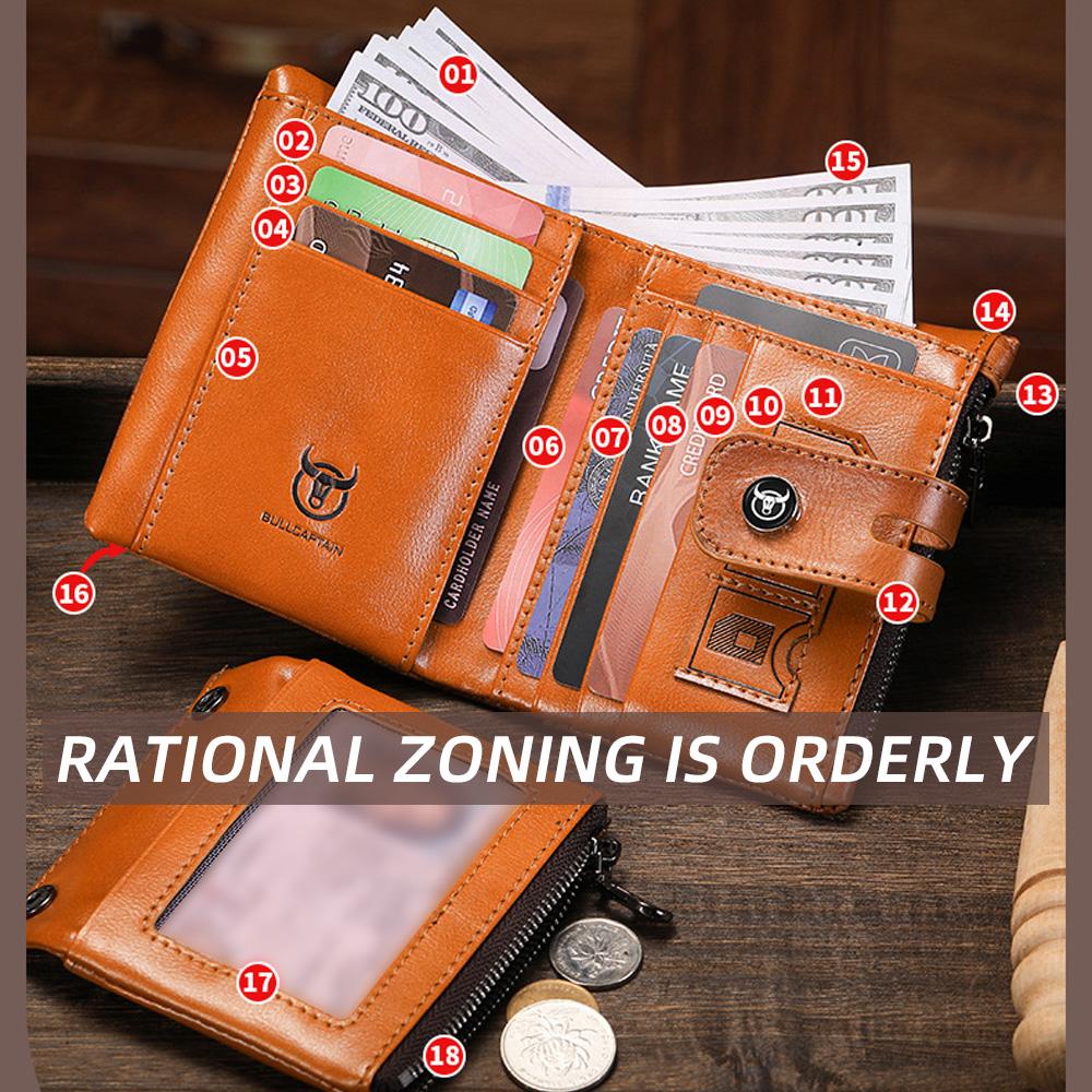 Cartera para hombre con cadena, de piel auténtica, plegable