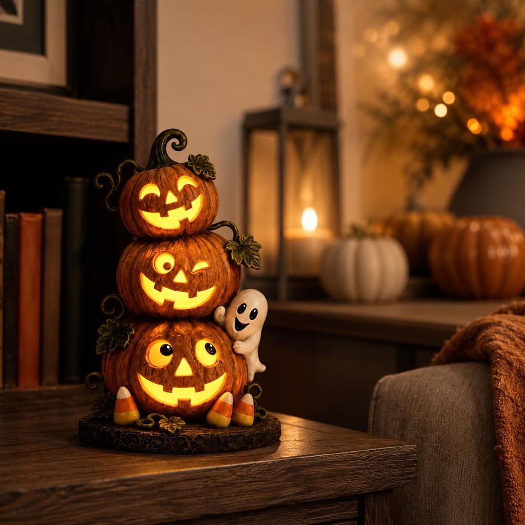 Resin Halloween Pumpkin Decoration with Warm for Holiday Party Home Décor
