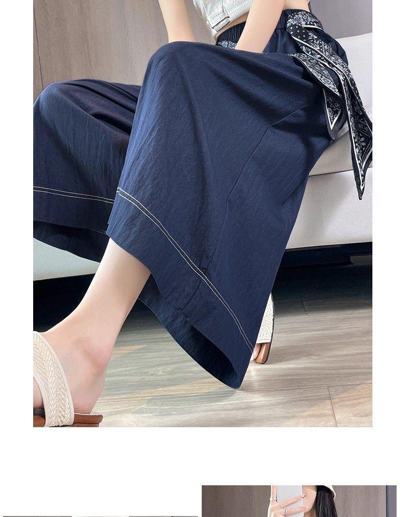 Dark Blue Ice Silk High-Waisted Skirt Shorts for Women with Free Belt - Summer 2026, Lazy Style, Slimming, Seven-Point Length