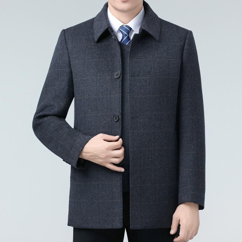 Men's Double-sided Woolen Cashmere Coat Middle-aged Lapel Thickened Woolen Woolen Warm Coat Winter White Duck Down Top